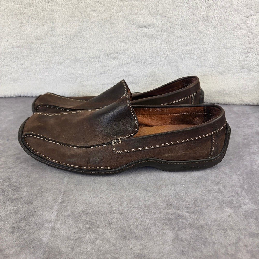 Donald J Pliner Sport Mens Brown Leather Pebbled Moc Toe Lug Sole Loafers Italy